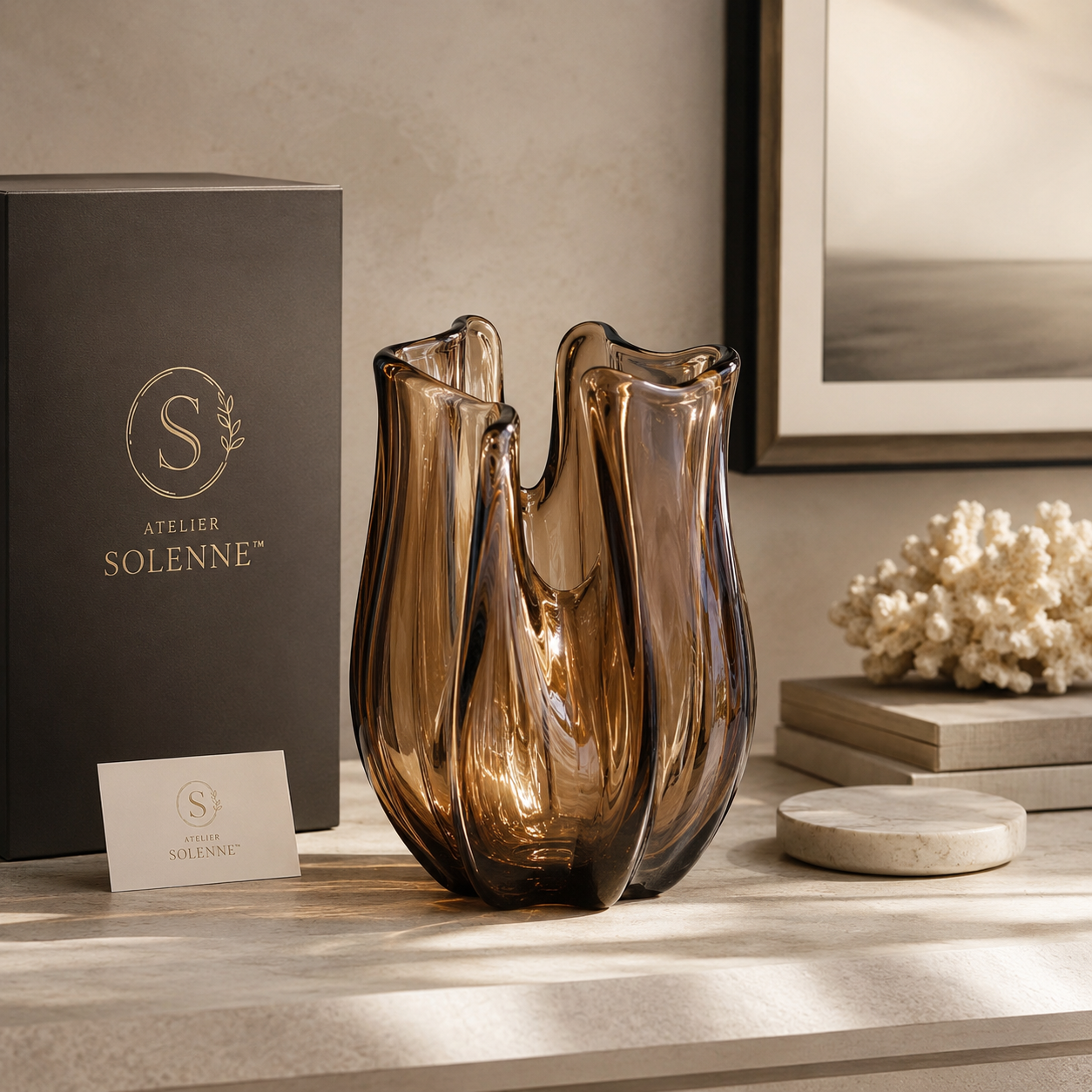 Atelier Solenne Amber Art Glass Vase